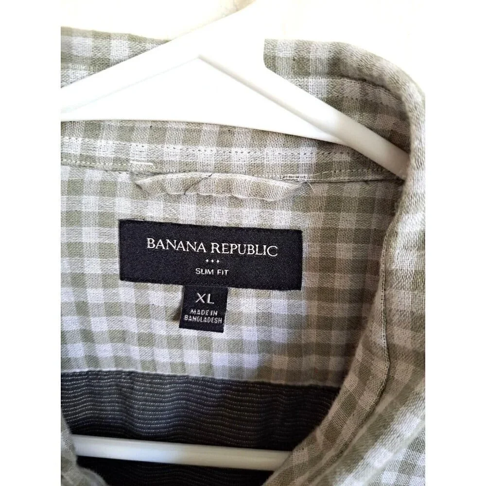 Banana Republic Men's Slim Fit XL Green Check Long Sleeve Button Down Shirt